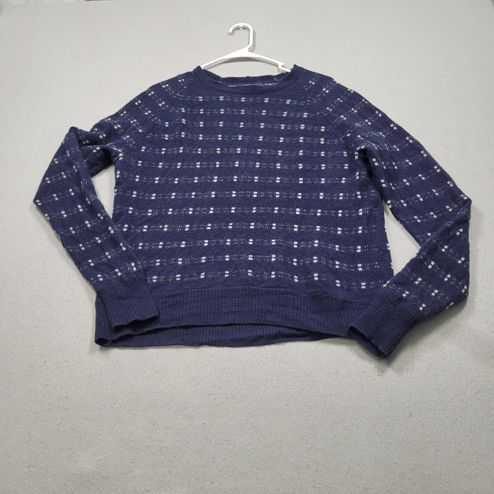 J Crew Mens Lambswool Sweater Navy Blue White Dot Pattern Crewneck Size M 04156